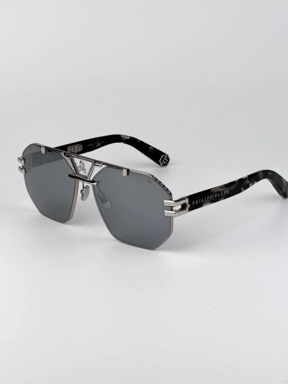 Philipp Plein Men’s Sunglasses Palladium Grey Pilot Silver Mirror SPP077V 523X